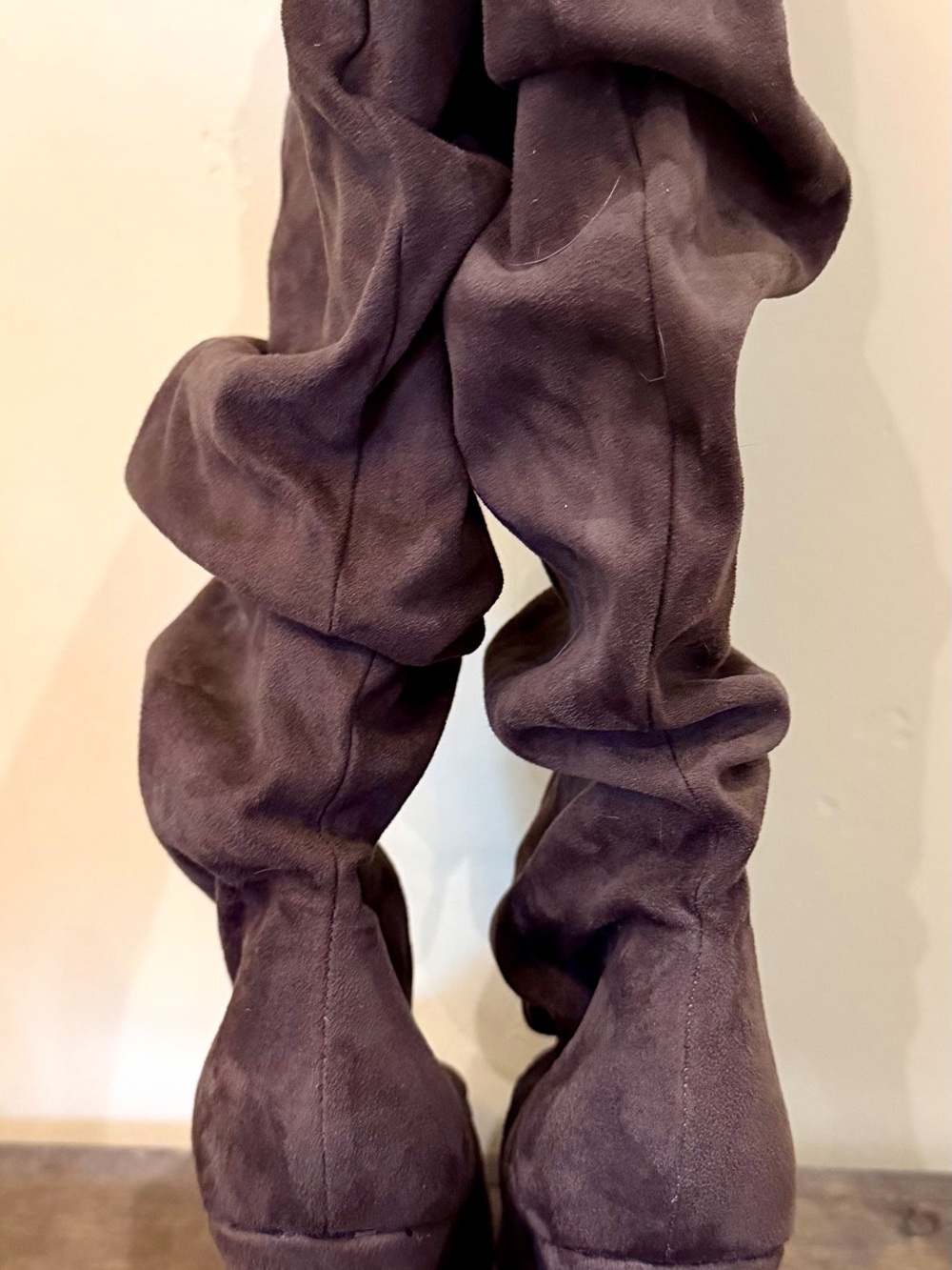 Slouchy Over-the-Knee Suede Boots - Dark Brown